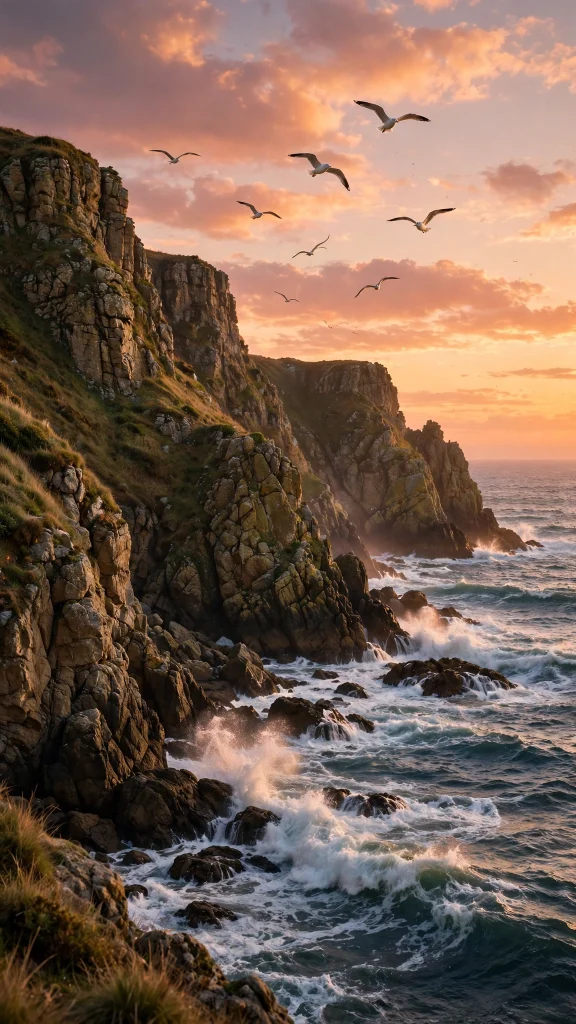 17 Beautiful wallpapers for tablets Free Download 14 Coastal cliffs with waves and seagulls at sunset