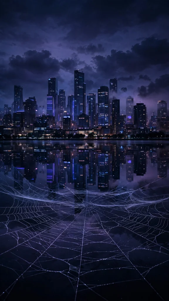17 Wallpaper Aesthetic Spiderman Designs You'll Love 9 skyline reflection with faint web wallpaper aesthetic spiderman