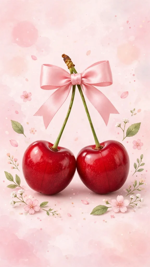 cherry pink bow cute coquette wallpaper