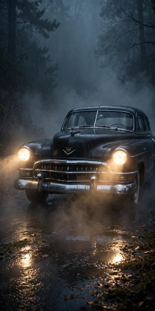 Dark vintage car with headlights at night wallpaper iphone dark