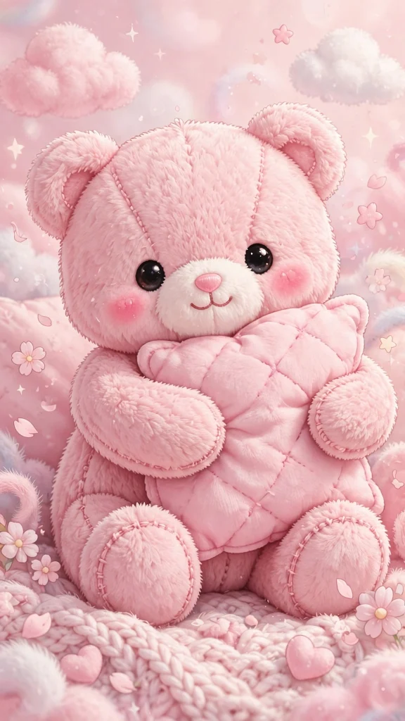 17 Wallpaper Pink Cute Ideas for Your Phone 13 Pink plush bear hugging a pillow wallpaper pink cute