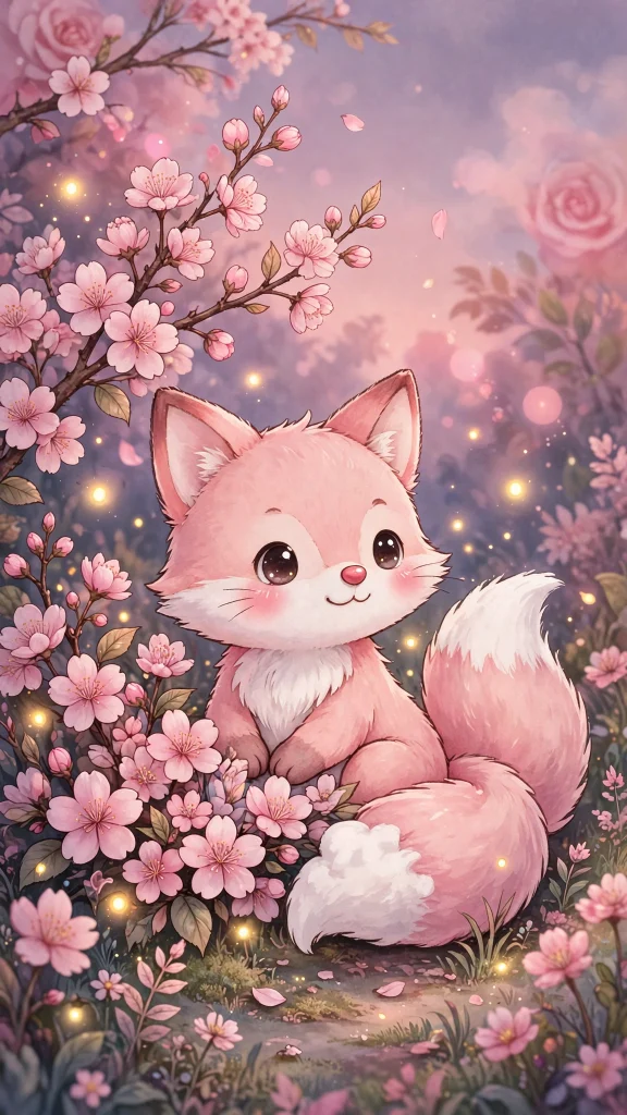 17 Cute Wallpaper Pink Lucu Ideas for Your Phone 13 Sweet pink fox with a fluffy tail among pink blossoms