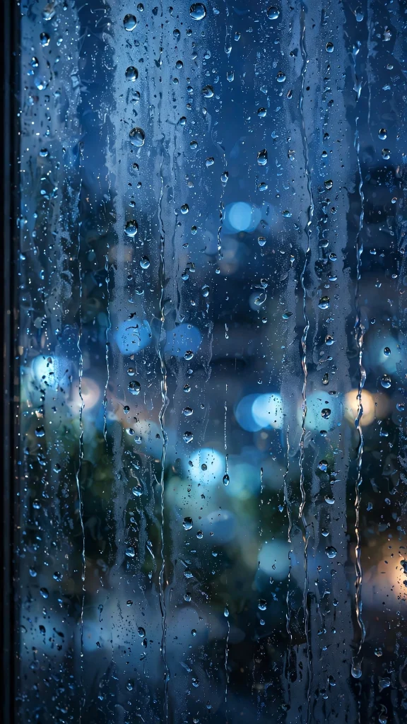 Blue rain drops on glass with soft bokeh wallpaper backgrounds blue