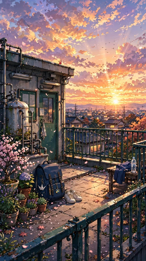 17 Best Wallpaper iPhone Anime for Your Phone 16 Anime school rooftop at a golden sunset