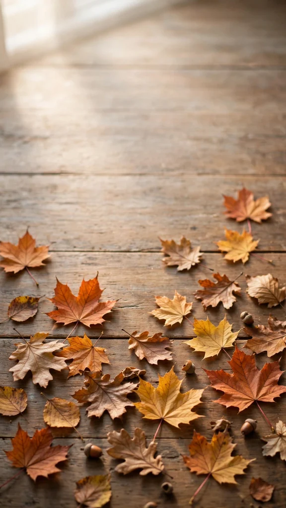 17 Beautiful wallpaper iphone quotes Backgrounds 14 Cozy autumn leaves on a wooden table in soft window light