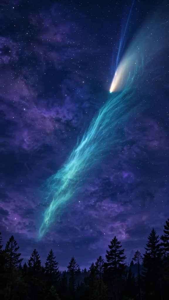 Comet streaking across a starry night sky wallpaper