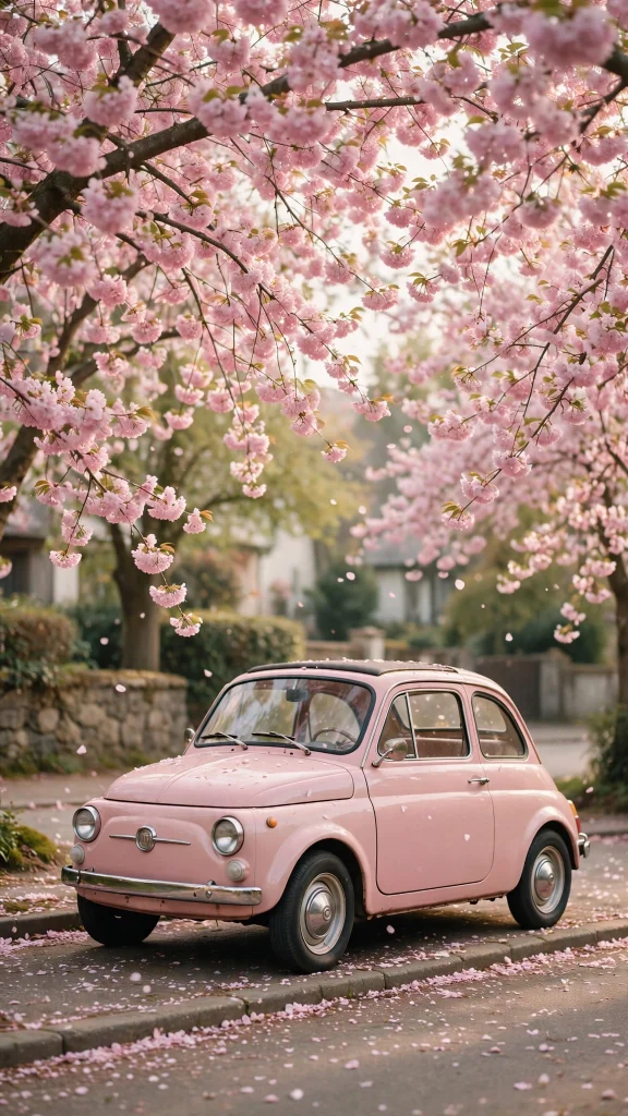 17 wallpaper aesthetic pink iphone Ideas 16 Vintage pink retro car under blossom trees wallpaper