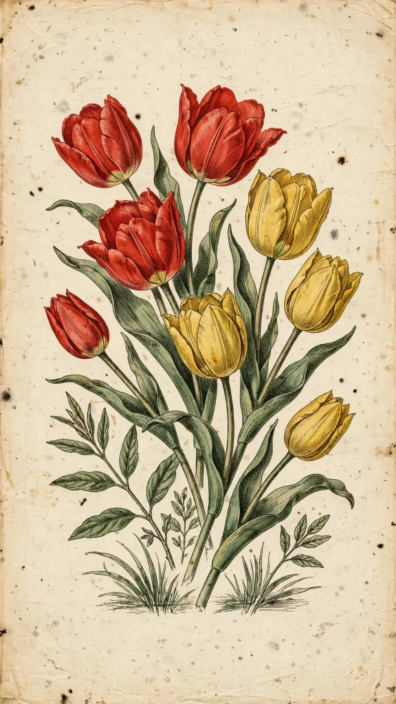 Vintage botanical tulip illustration wallpaper iPhone flowers