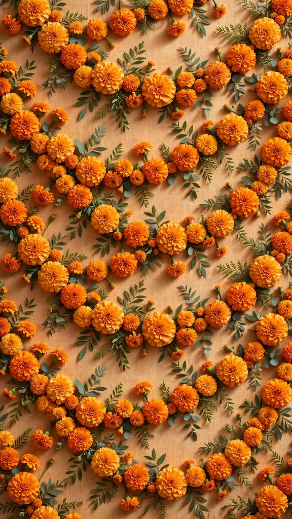 17 Beautiful Wallpapers Flowers for Your Phone 16 Festive marigold garland wallpapers flowers pattern in warm orange