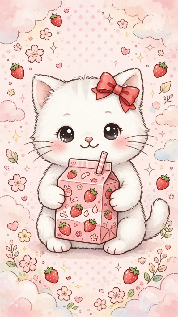 17 Cute wallpaper iphone hello kitty Designs 11 Hello Kitty holding a strawberry milk carton