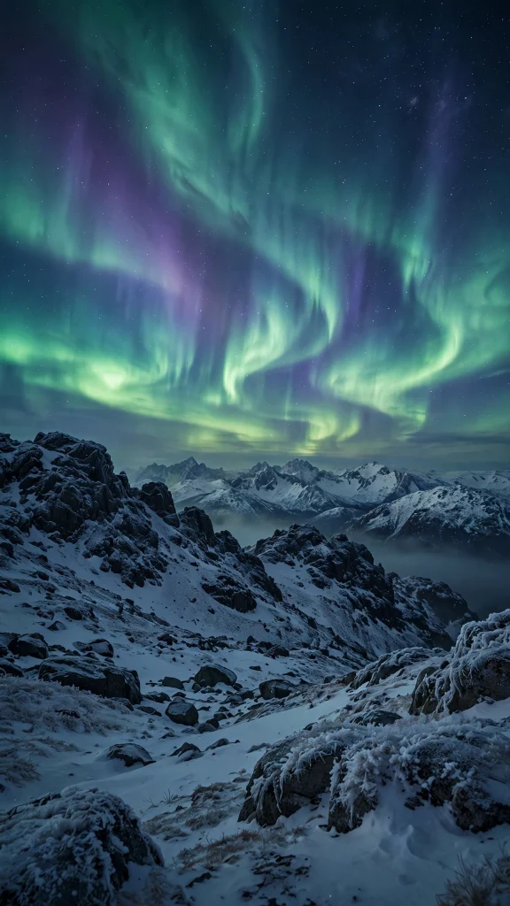 aurora borealis snowy mountains computer wallpaper