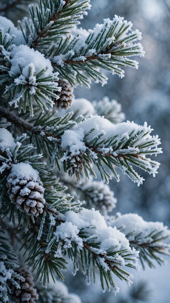 17 Wallpaper iPhone Winter Ideas for Cold Season 12 Snowy pine branches close-up