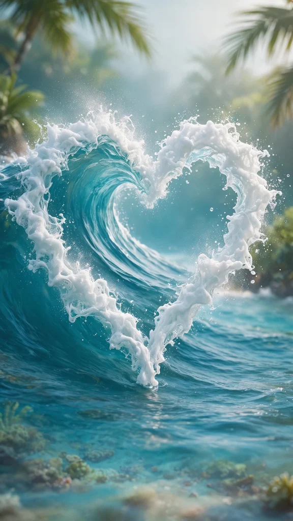17 Best wallpaper iphone love for Your Phone 14 Turquoise ocean wave curling into a heart-shaped splash of white foam