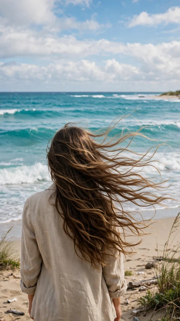 17 Best wallpaper iphone girl for Your Phone 8 Girl from behind with long hair in ocean breeze on a beach, turquoise waves