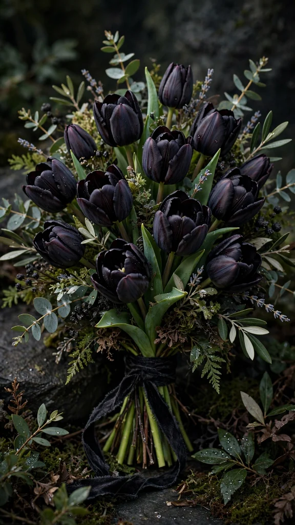 Black tulips bouquet phone wallpaper