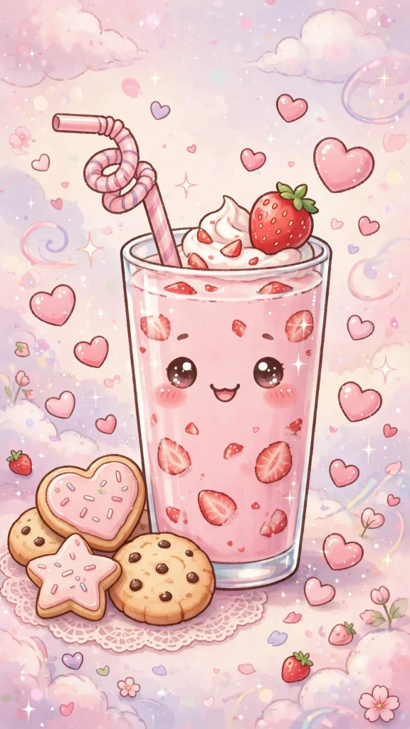 17 Cute Wallpaper Pink Lucu Ideas for Your Phone 11 Tall glass of pink strawberry milk with a curly straw