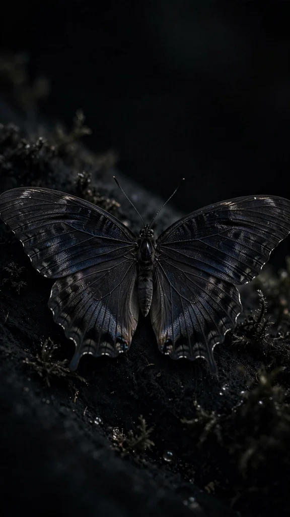 Black butterfly on black wallpaper background