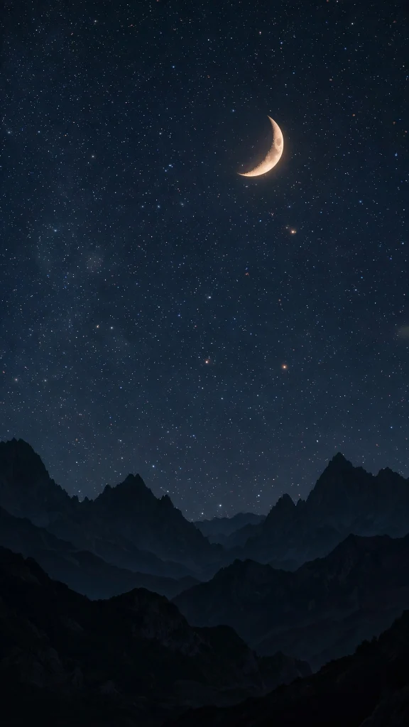 17 Beautiful wallpaper iphone quotes Backgrounds 15 Night sky with stars and a crescent moon over mountains