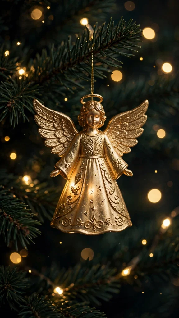 17 wallpaper iphone christmas Ideas 12 Golden Christmas angel ornament glowing on a tree wallpaper