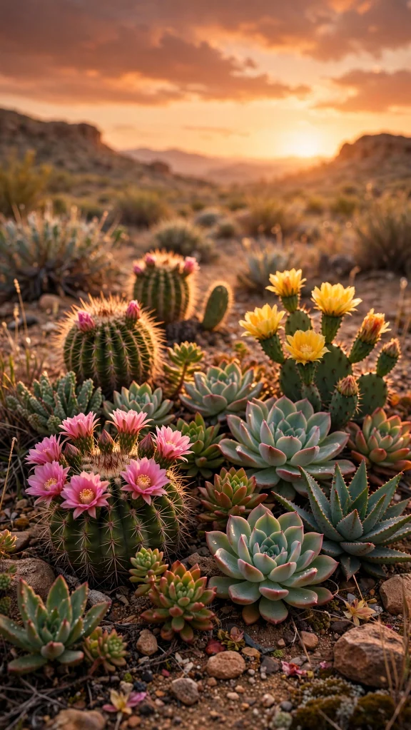 Desert bloom with flowering cacti wallpaper iPhone flowers