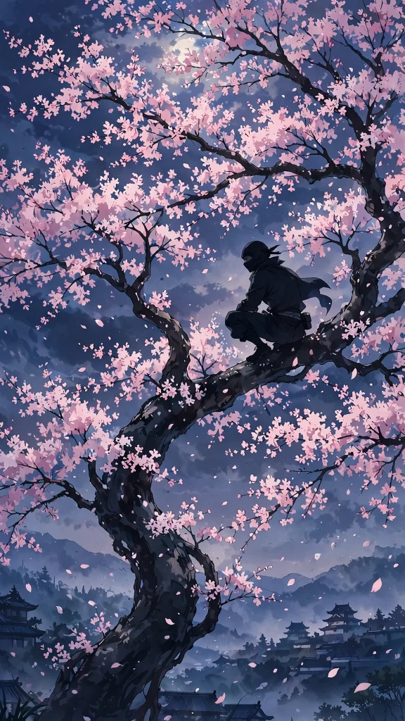 anime cherry blossom ninja silhouette naruto wallpaper