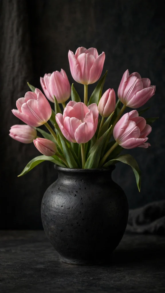 17 Stunning wallpaper pink and black Ideas for Your Phone 8 Pink tulips in black vase wallpaper