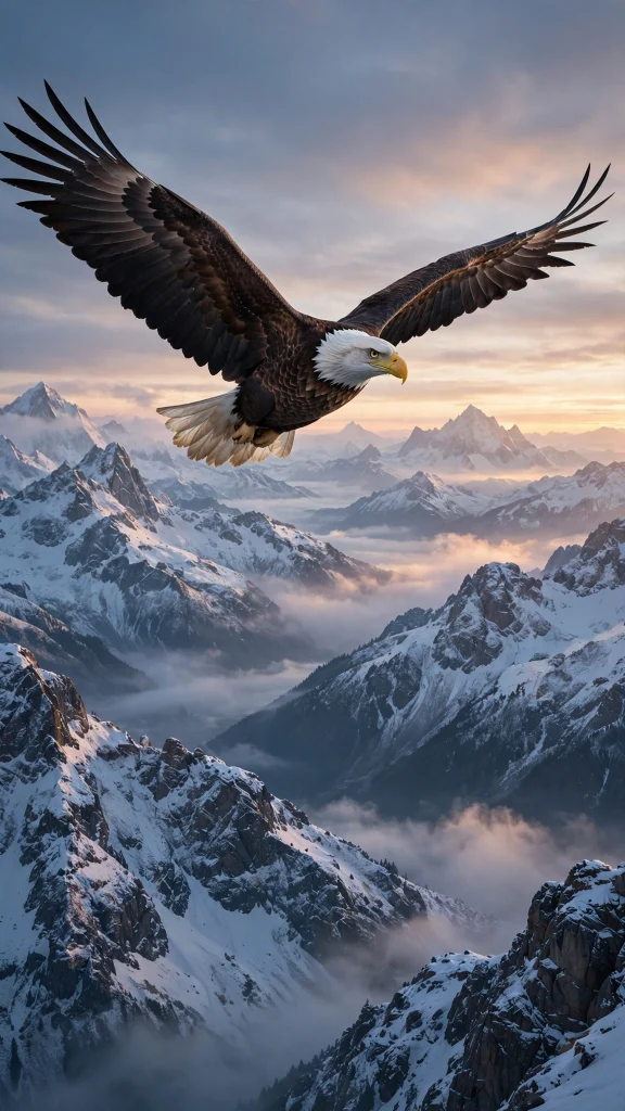 Bald eagle over snowy mountains wallpaper