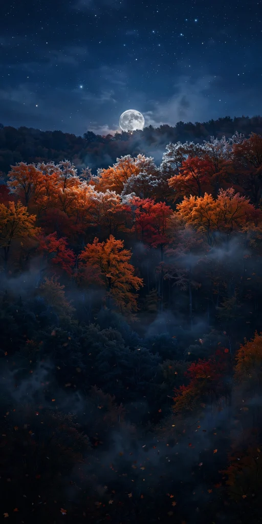 17 Cozy Wallpaper Backgrounds Fall for Autumn 16 Autumn night with full moon over forest