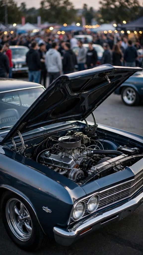 Wallpaper iPhone Car: 17 Stunning Auto Designs 12 Classic car with open hood at a car meet