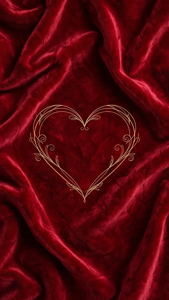 17 Best wallpaper iphone love for Your Phone 9 Elegant gold line-art heart on deep crimson velvet texture, luxury minimal