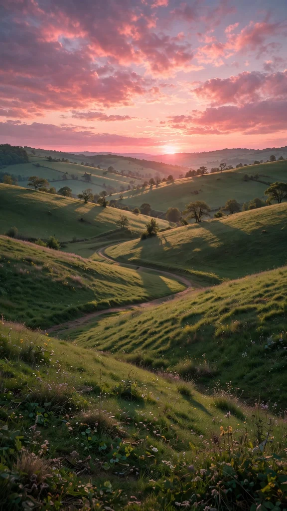 17 Fresh wallpaper pink and green for Your Phone 16 rolling green hills under a pink sunset