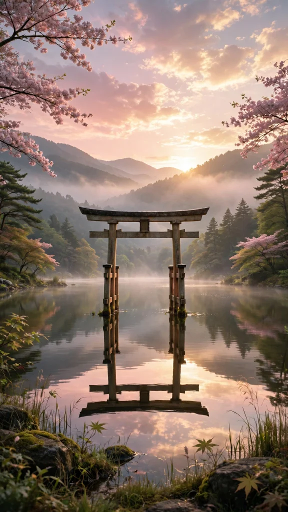 17 Beautiful wallpapers for tablets Free Download 16 Japanese torii gate by a calm lake at dawn
