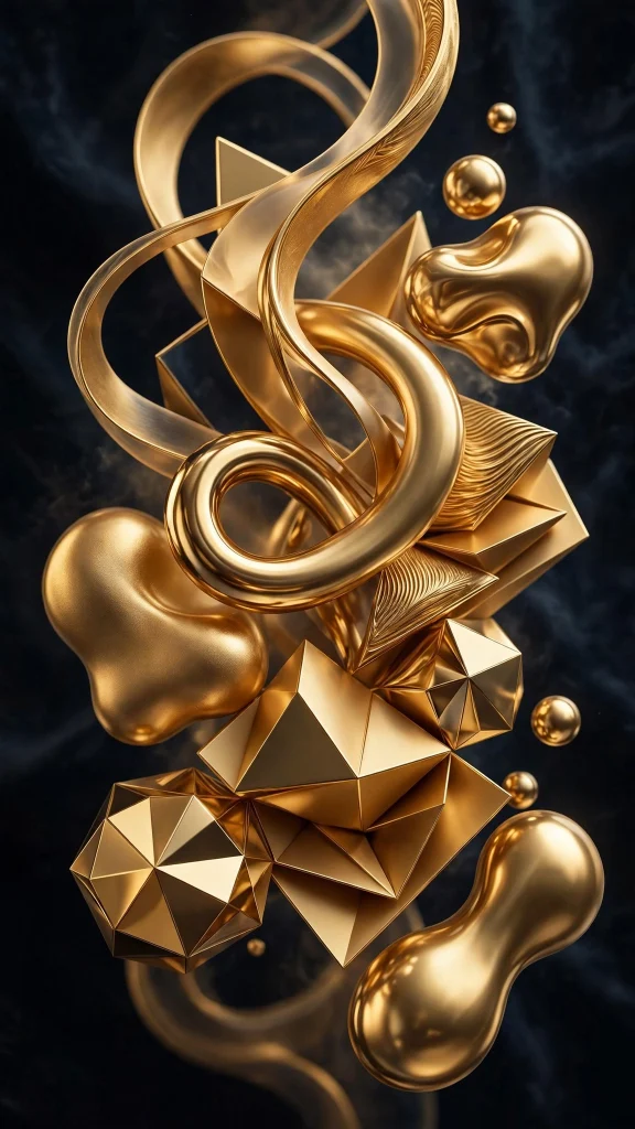3d golden abstract shapes luxury 3d wallpaper