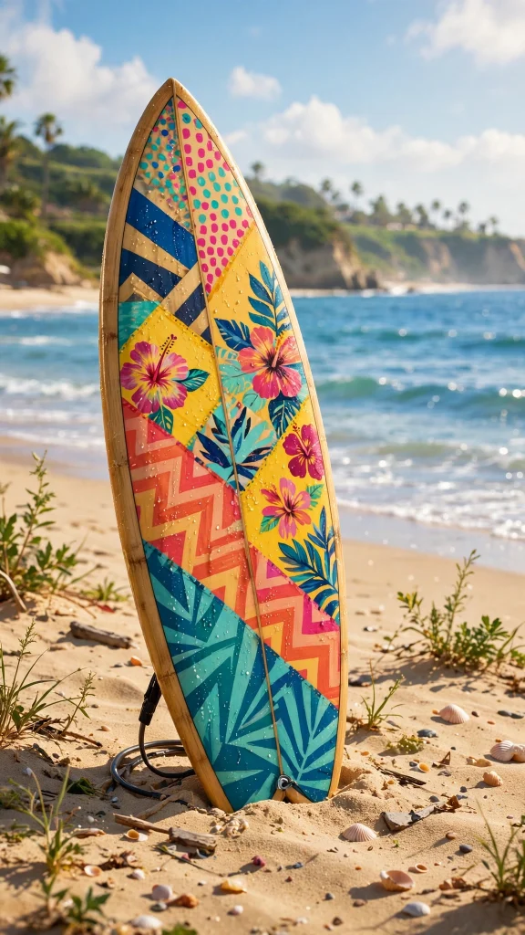 17 Wallpaper iPhone Summer Wallpapers for Sunny Phones 8 Colorful surfboard on sandy beach with ocean behind