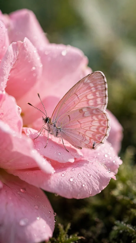 Pink butterfly resting on a pink flower petal, close up