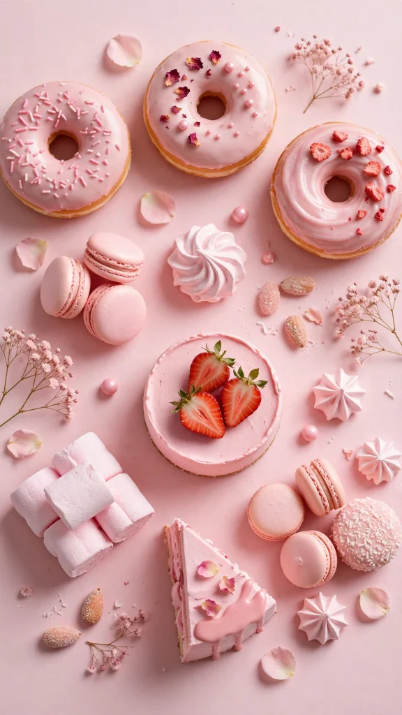 17 Dreamy wallpaper aesthetic pink pastel Ideas 13 Pastel pink donuts and desserts flat lay