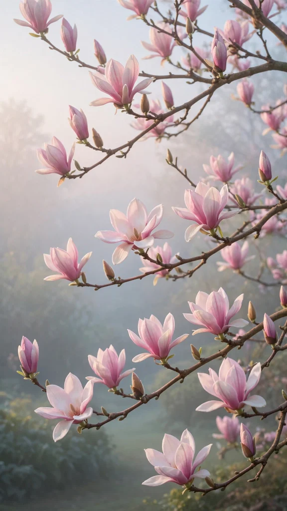 Pink magnolia branches at dawn wallpaper iPhone flowers