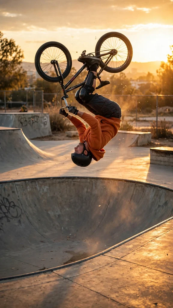 BMX rider backflip at skate park wallpaper