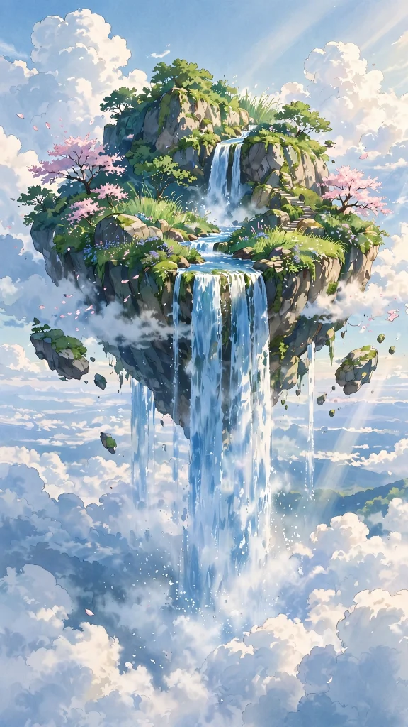 anime floating island waterfall sky one piece wallpaper