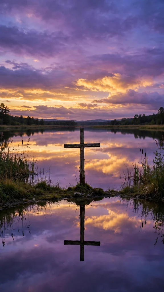 17 Beautiful wallpapers jesus for Your Phone 16 Cross reflected in calm water at dusk