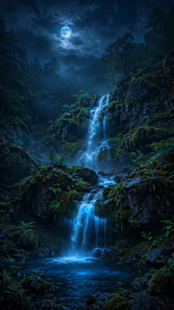 17 Best Wallpaper Backgrounds 4K for Your Screen 11 Waterfall glowing under moonlight at night