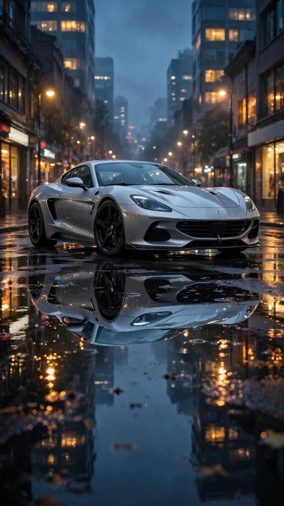 Wallpaper iPhone Car: 17 Stunning Auto Designs 16 Silver sports car reflected in a wet street