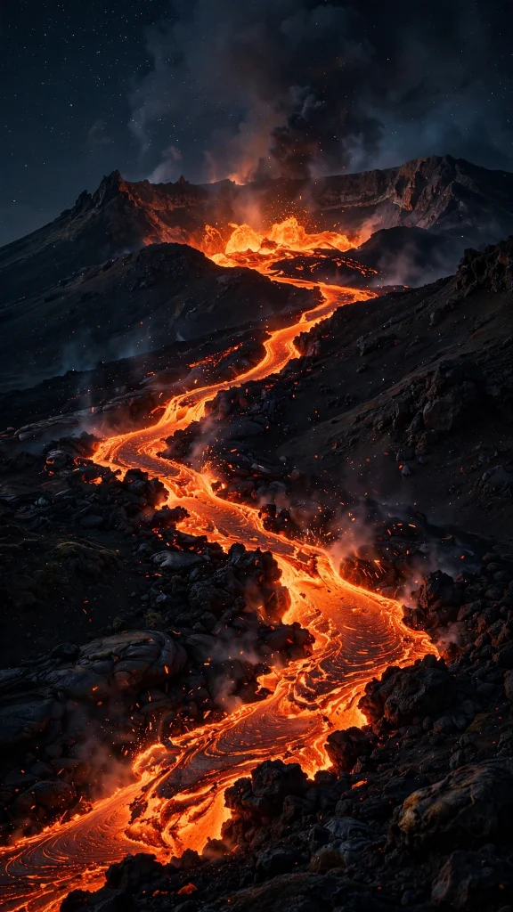 8K Wallpaper: 17 Ultra Detailed Designs 17 volcano lava flow night glowing 8k wallpaper