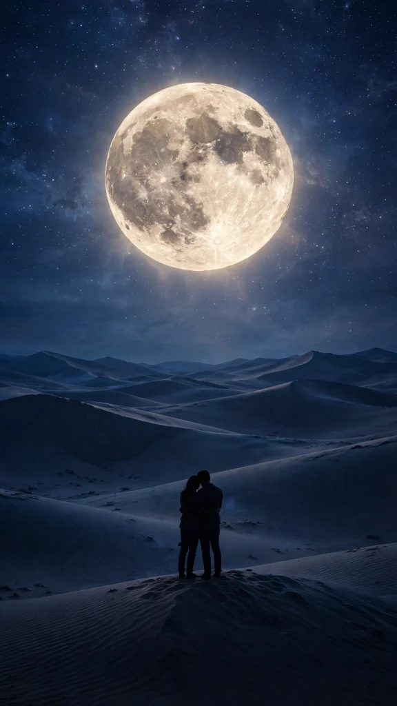 17 Best wallpaper aesthetic couple Ideas for You 10 Silhouette of a couple embracing on desert dunes beneath a giant full moon