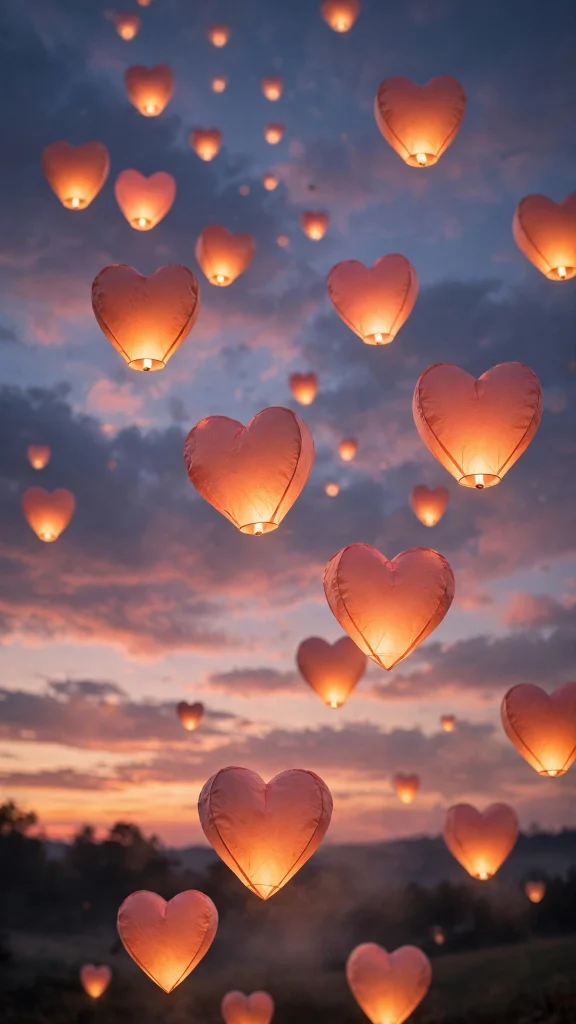 17 Best wallpaper iphone love for Your Phone 17 Glowing heart-shaped paper lanterns floating into a dusky evening sky