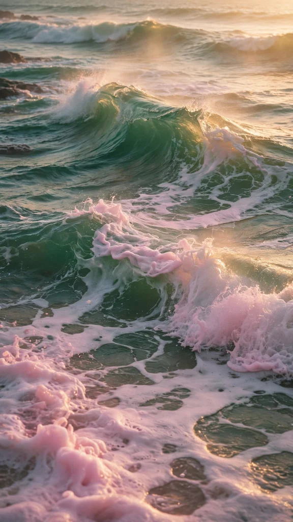 17 Fresh wallpaper pink and green for Your Phone 17 green ocean waves crashing into pink foam