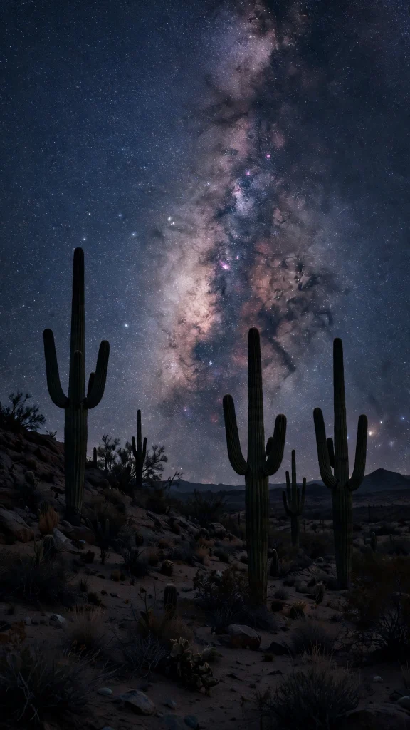 17 Beautiful wallpapers for tablets Free Download 17 Desert cactus landscape under a starry night sky