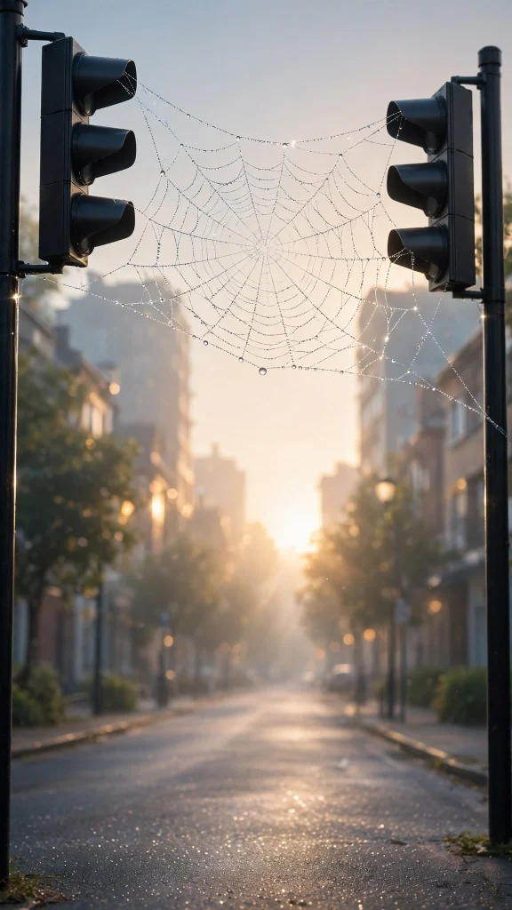 17 Cool Wallpaper Iphone Spiderman Ideas 10 Spiderweb with morning dew between traffic lights at sunrise