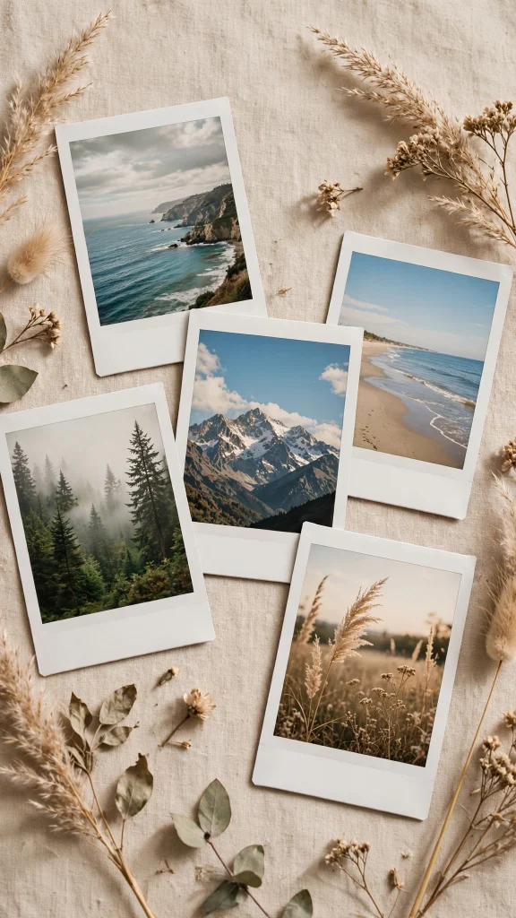Walpaper Estetik iPhone: 17 Aesthetic Designs 3 polaroid photos beige flat lay walpaper estetik iphone