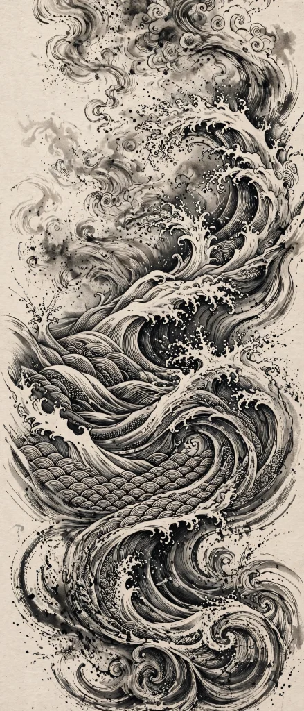 Black ink wave art phone wallpaper
